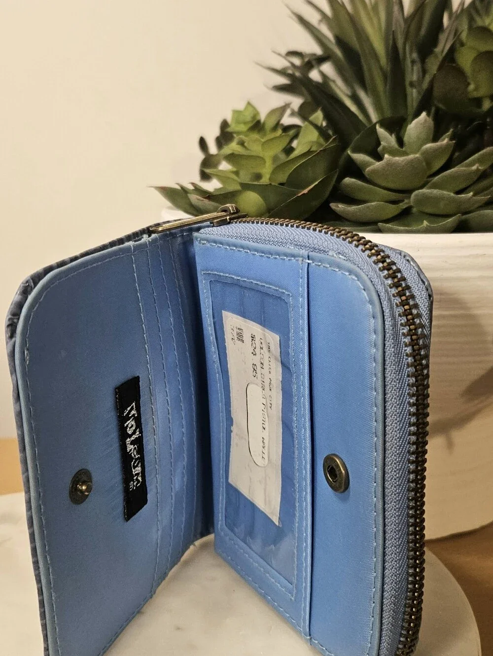 Volcom Stone Two-toned Blue Embossed Zip Wallet